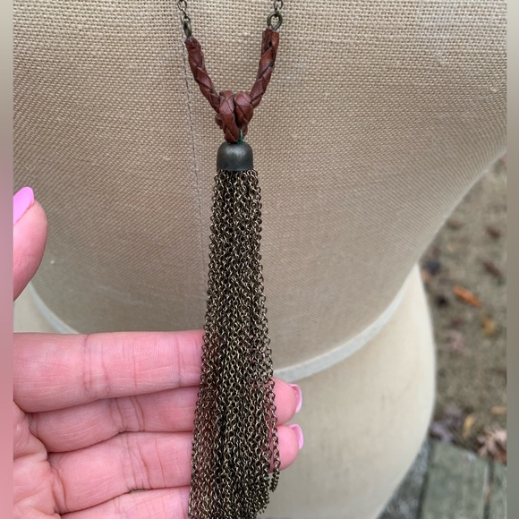 Braided Leather and Tassel Chain Pendant Necklace - Picture 4 of 6